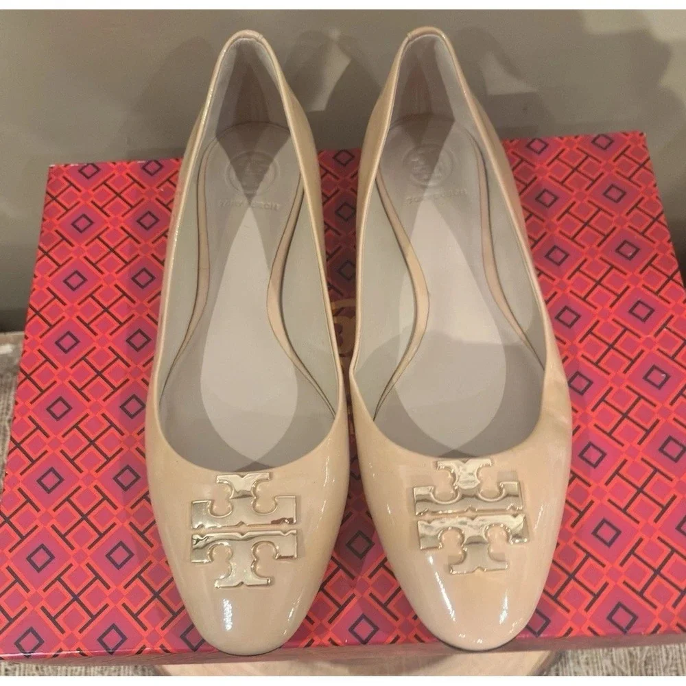 Tory Burch Raleigh Patent Leather Ballet Flats BEIGE Size 8